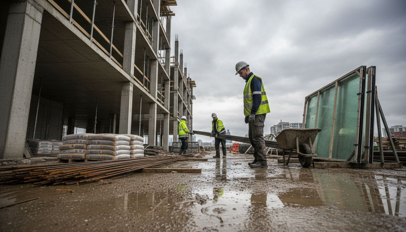 Supervisor overseeing carbon-intensive building materials on site