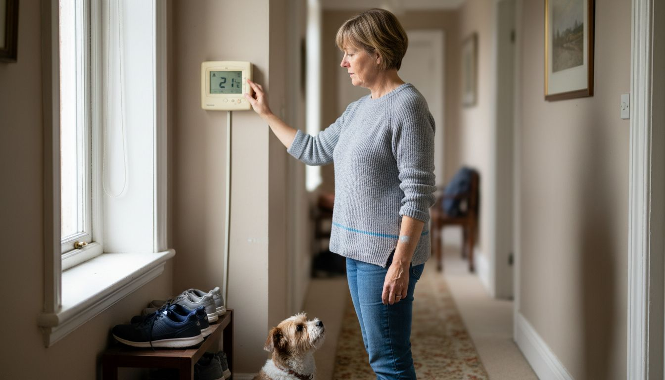 Person adjusting thermostat for heat pump system