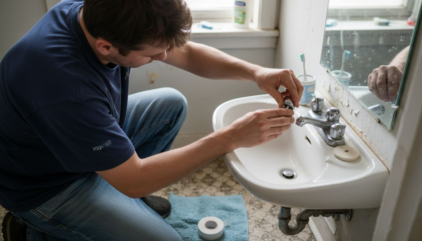 Person installing tap aerator in bathroom sink