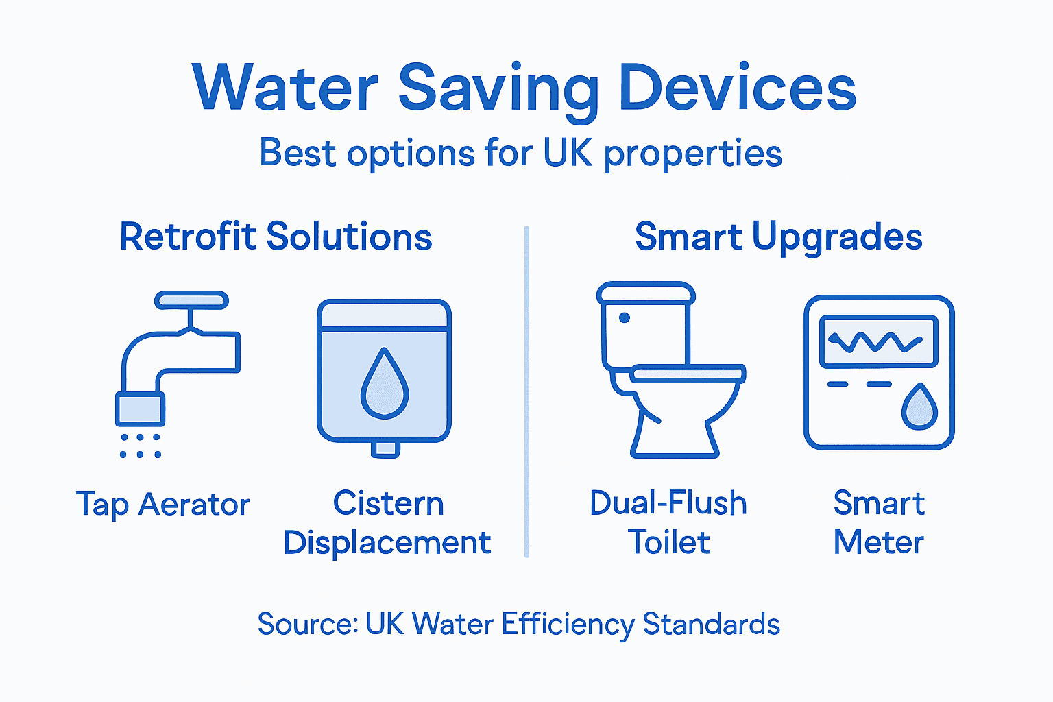 Infographic comparing water saving devices by type