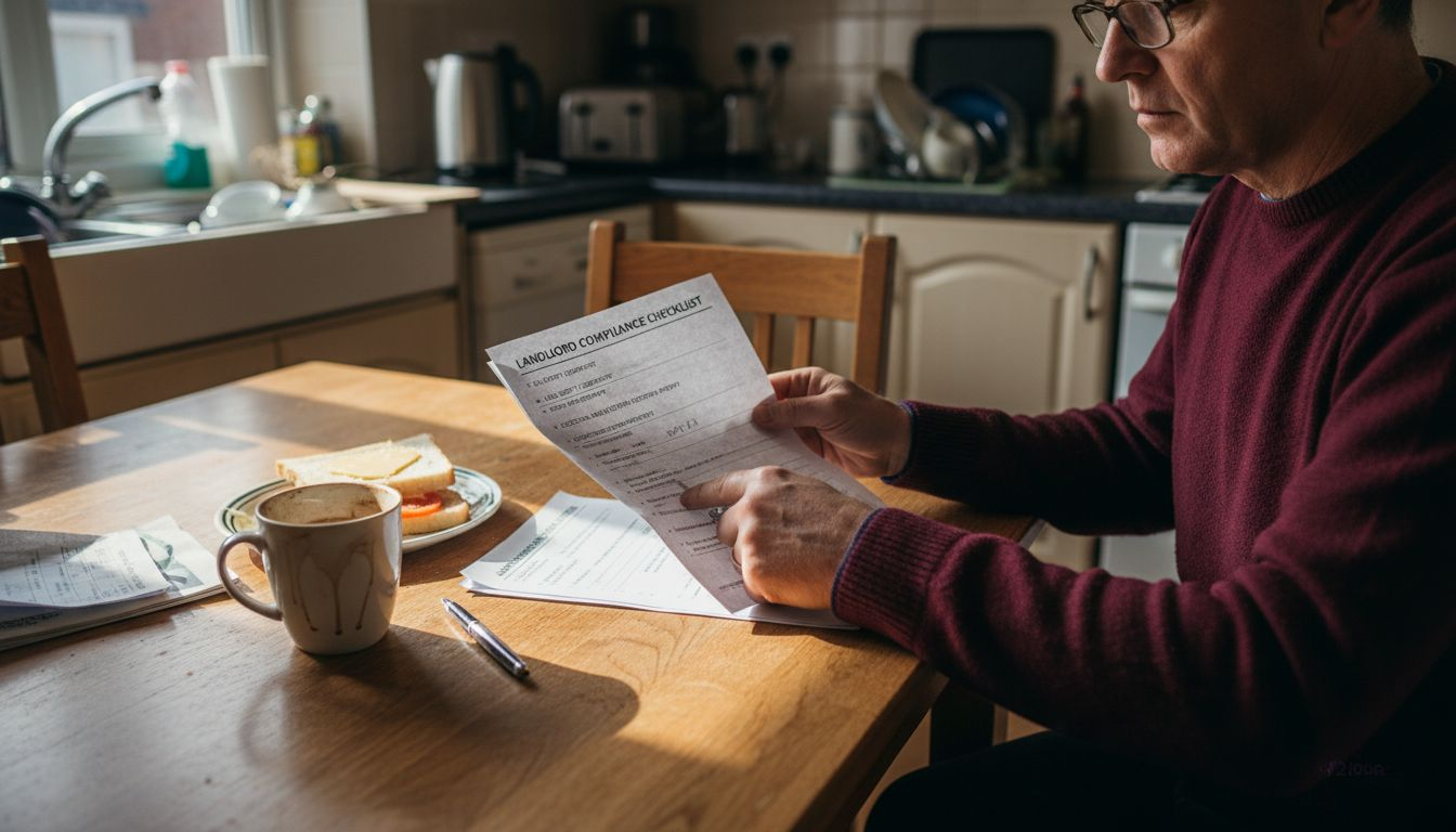 Landlord checks EPC for compliance at kitchen table