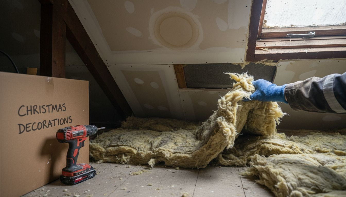 Improper loft insulation with visible building flaws