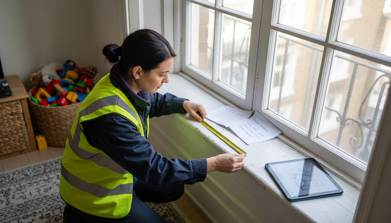 Assessor measuring London flat window for EPC
