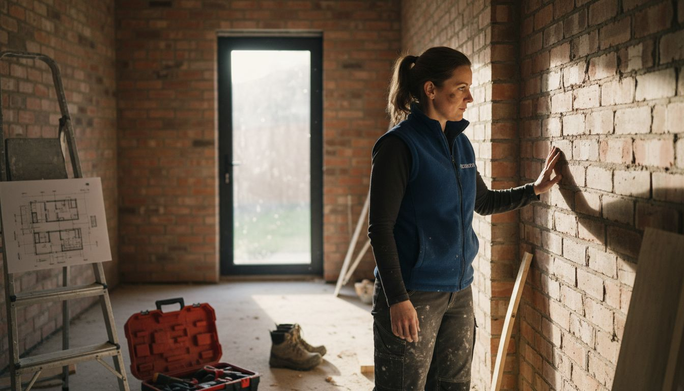 Builder checks brick wall thermal mass