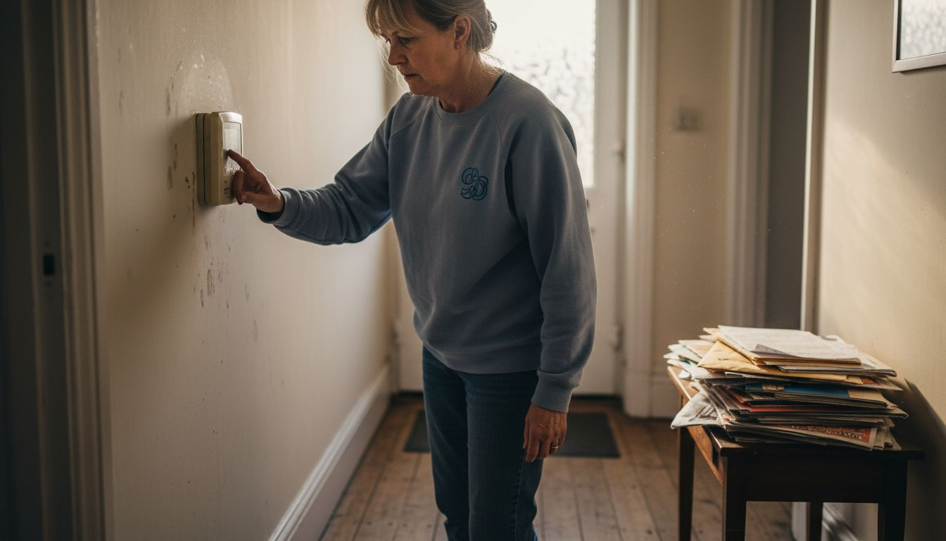Tenant adjusting thermostat in hallway
