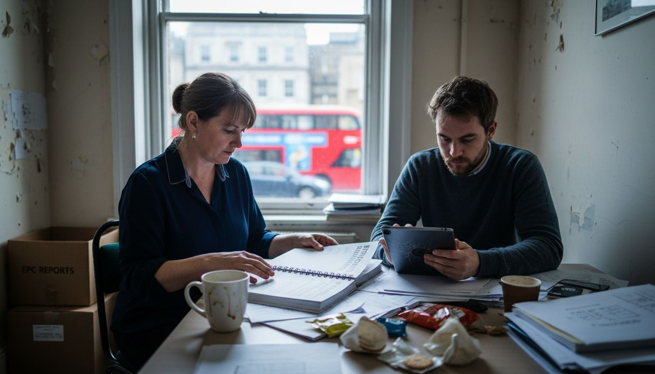 Landlord and coordinator discussing retrofit documents