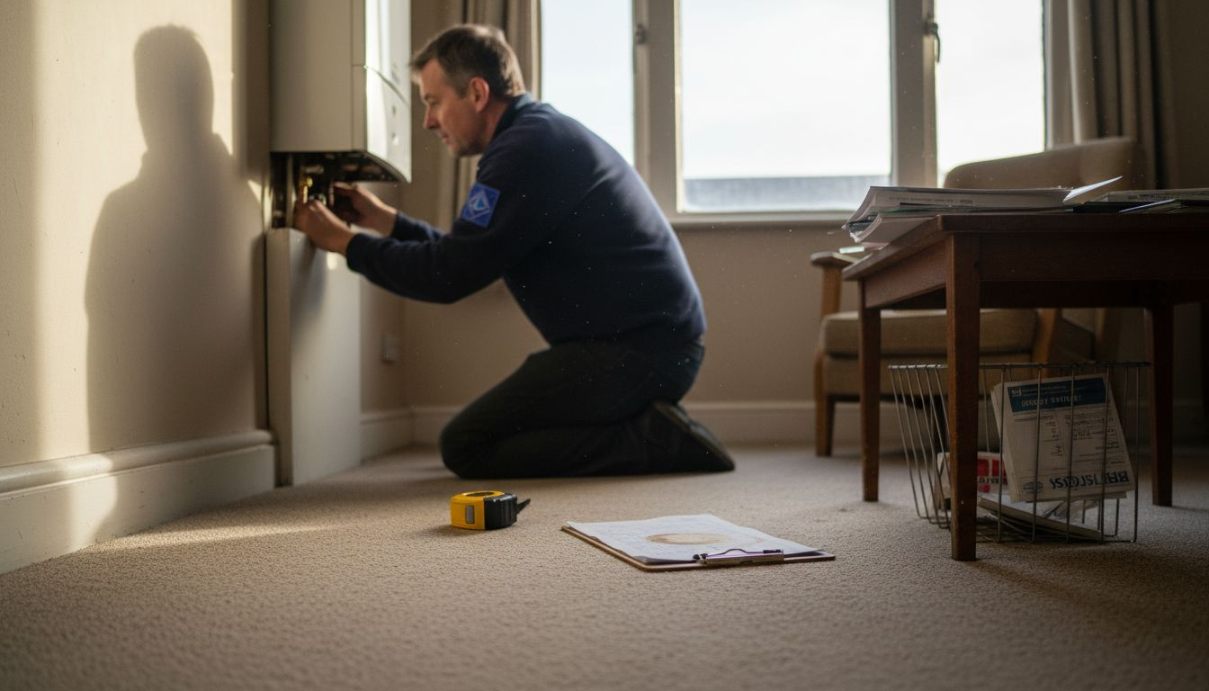 Assessor checks boiler during SAP evaluation