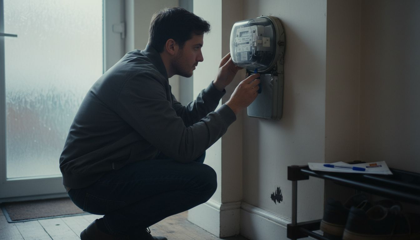 Landlord checking electricity meter for standing charges