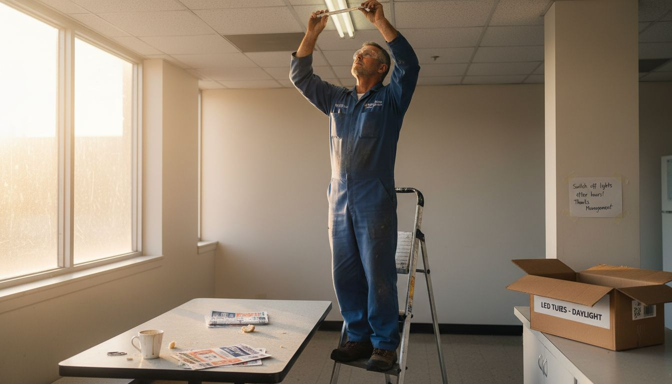 Technician installs LED lighting upgrade