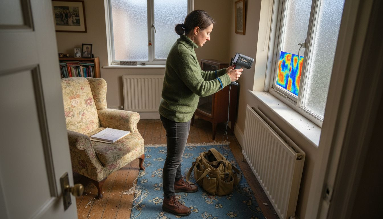 Energy assessor scanning room in UK house