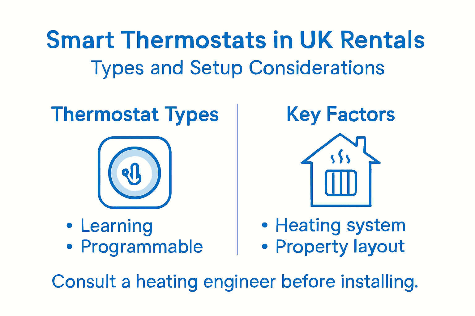 Infographic of smart thermostat types and considerations