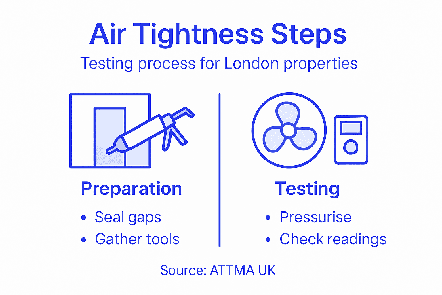 Infographic on steps of air tightness testing