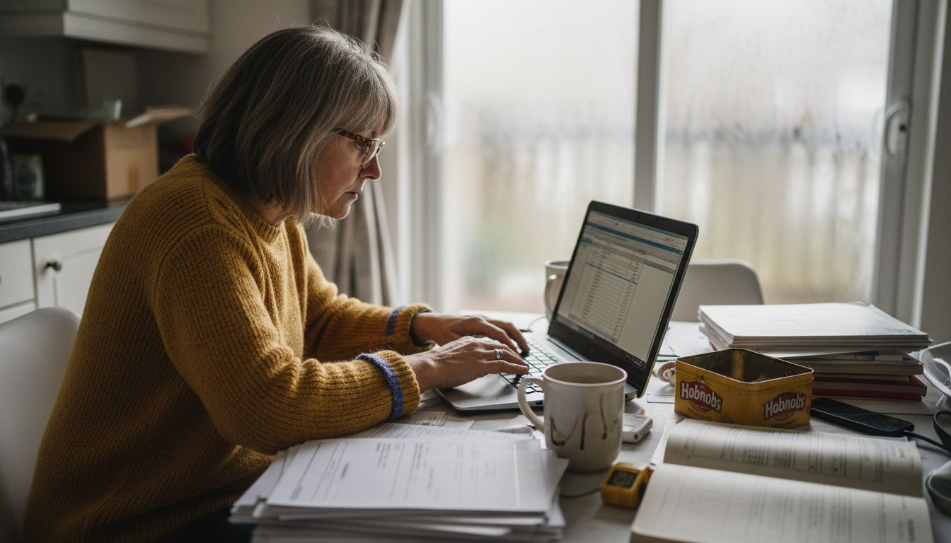 Consultant entering SAP data in London kitchen