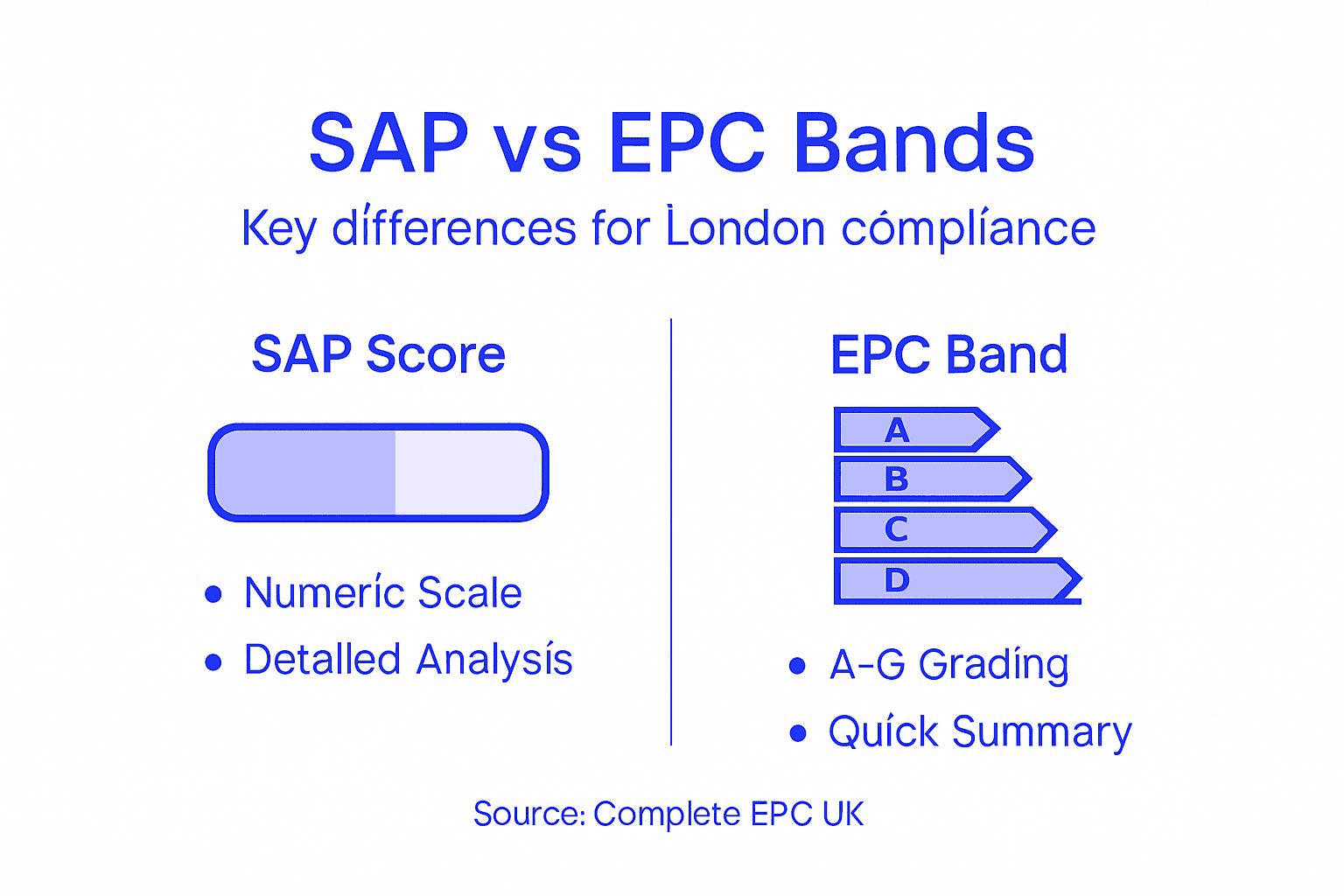 Infographic comparing SAP score and EPC bands