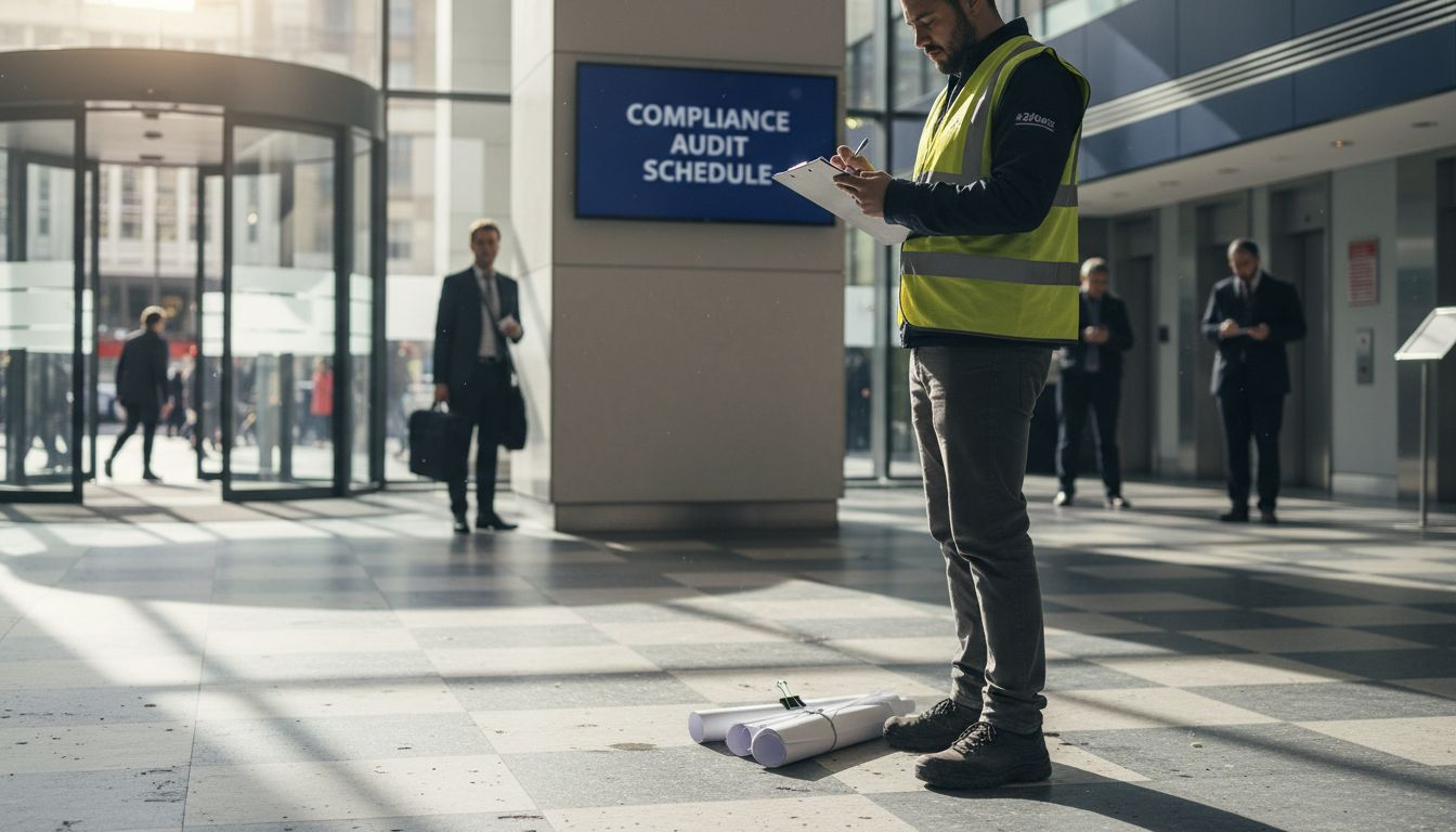 Energy assessor inspecting commercial building