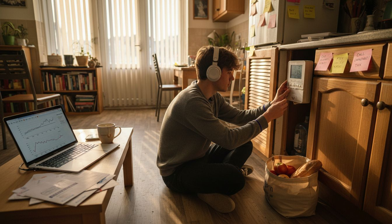 Resident adjusting digital smart meter in London flat