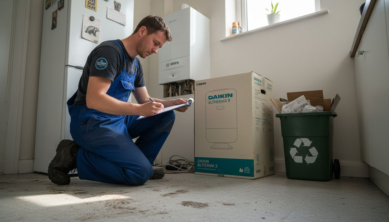Engineer comparing boiler with heat pump options