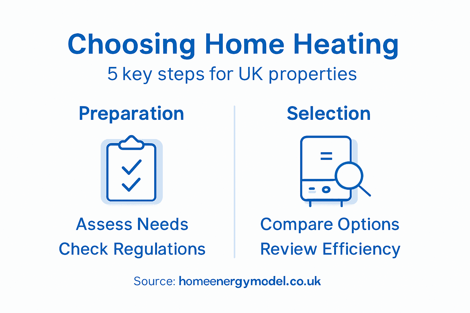Infographic with five steps for heating system choice
