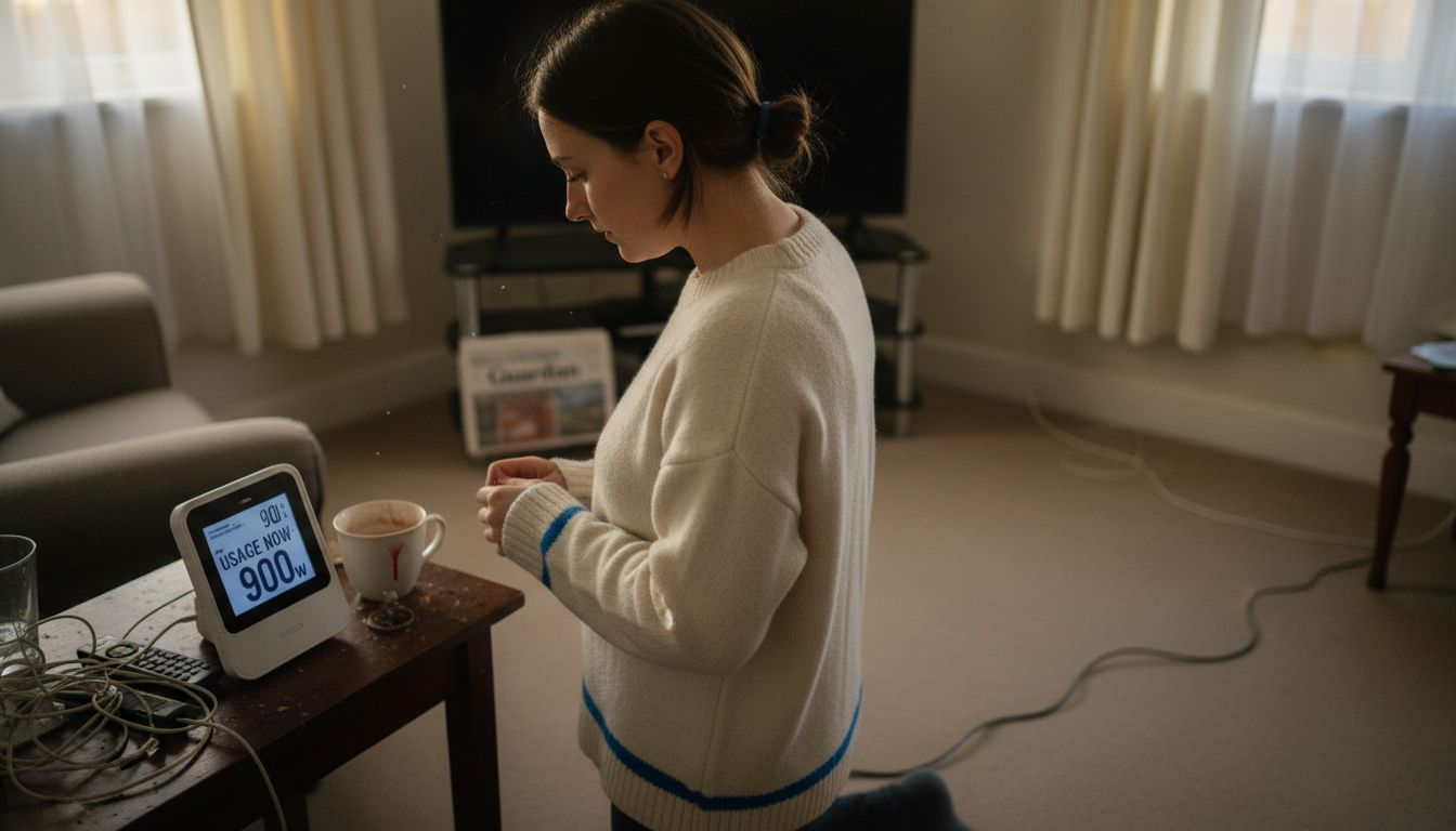 Woman reviewing home energy display smart meter