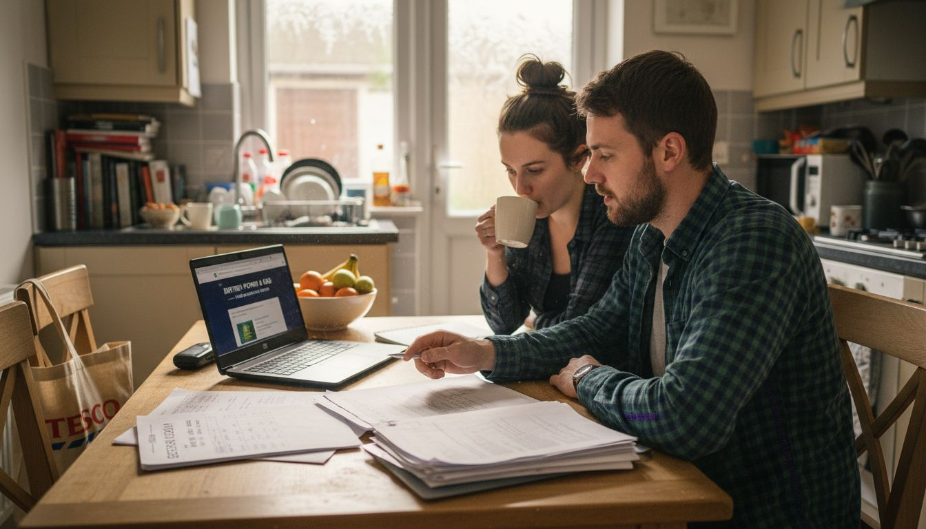 Couple discussing home energy improvement