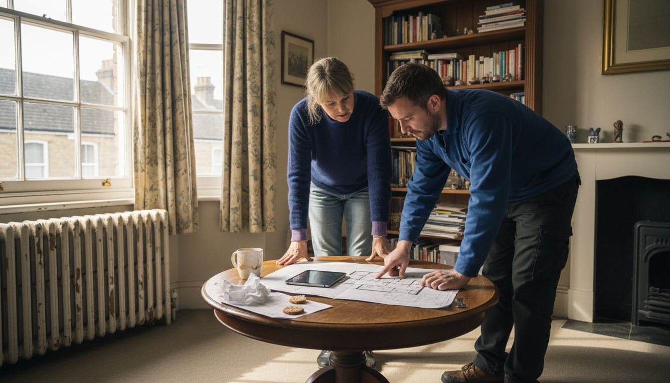 Assessor and homeowner discuss retrofit indoors