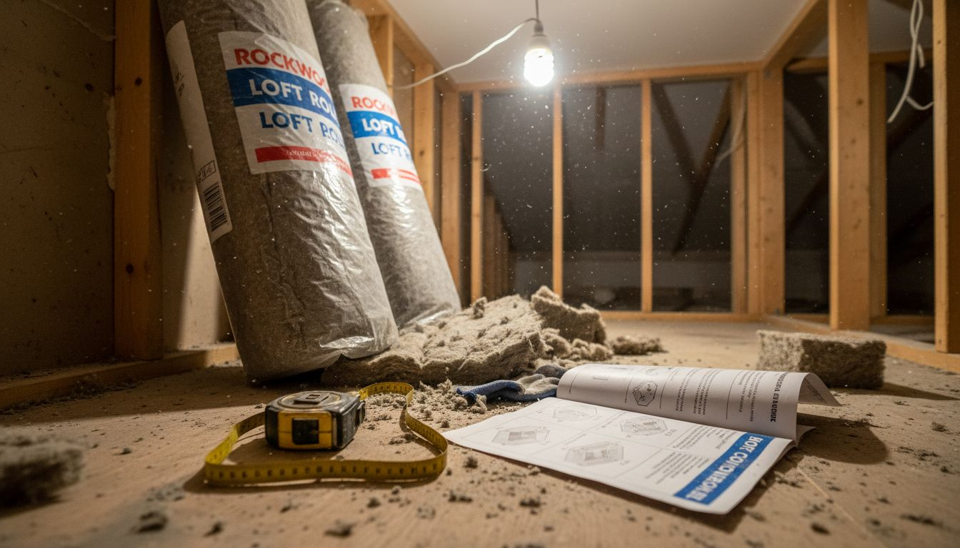 Mineral wool insulation rolls in London loft
