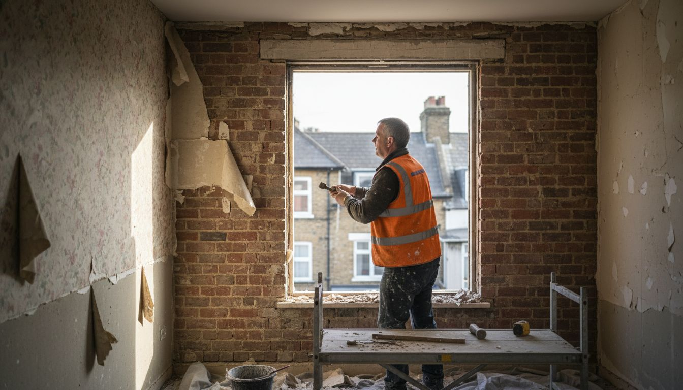 Contractor exposing masonry wall thermal bridge