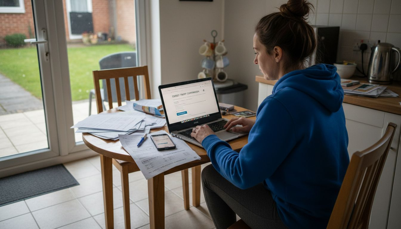 Woman comparing UK energy tariffs online