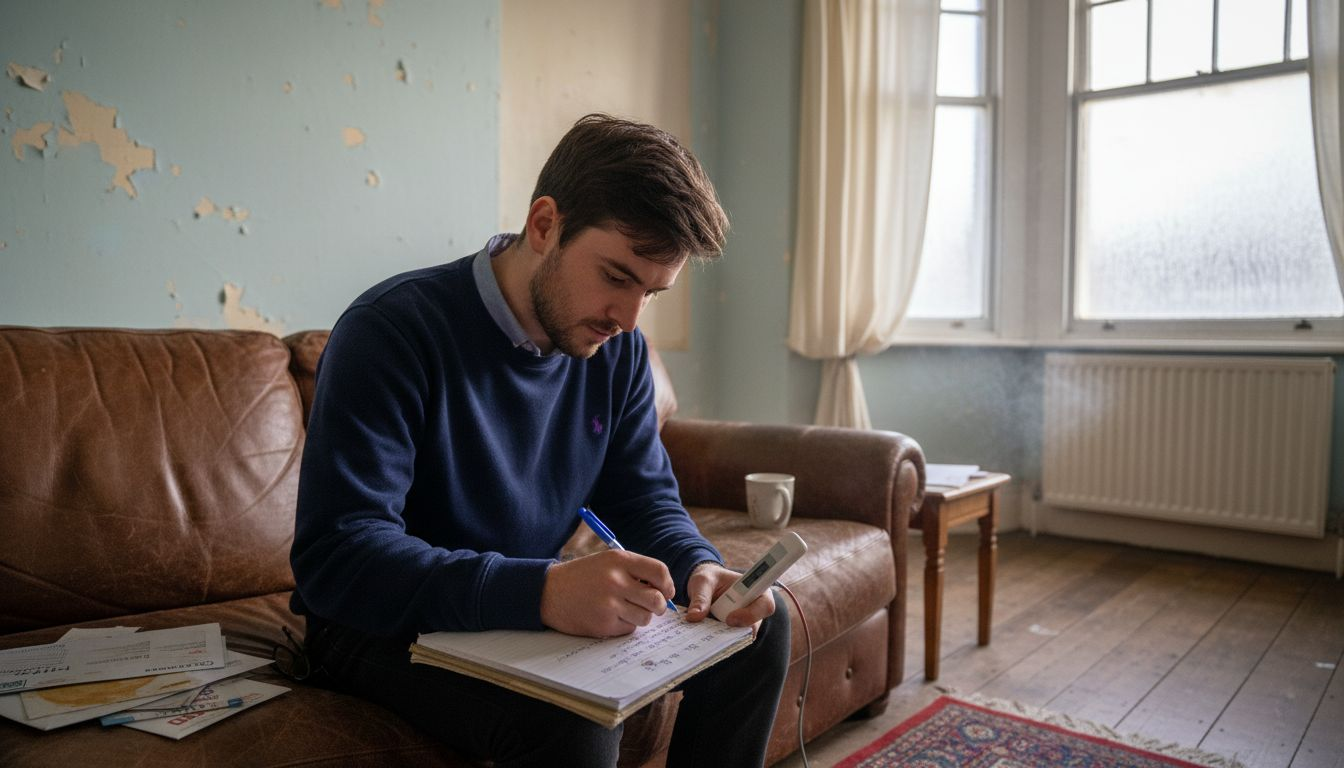 Landlord recording thermal comfort readings indoors