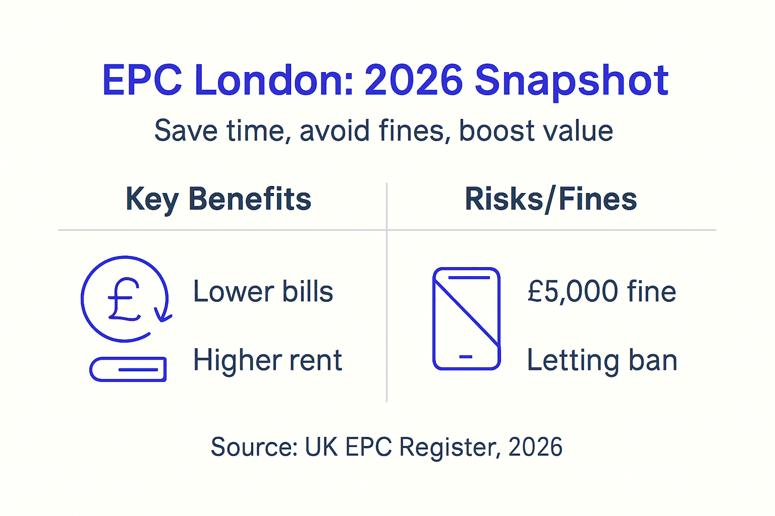 Infographic summarising EPC benefits and fines