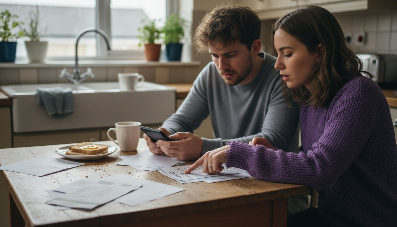 Couple reviewing home energy bills together