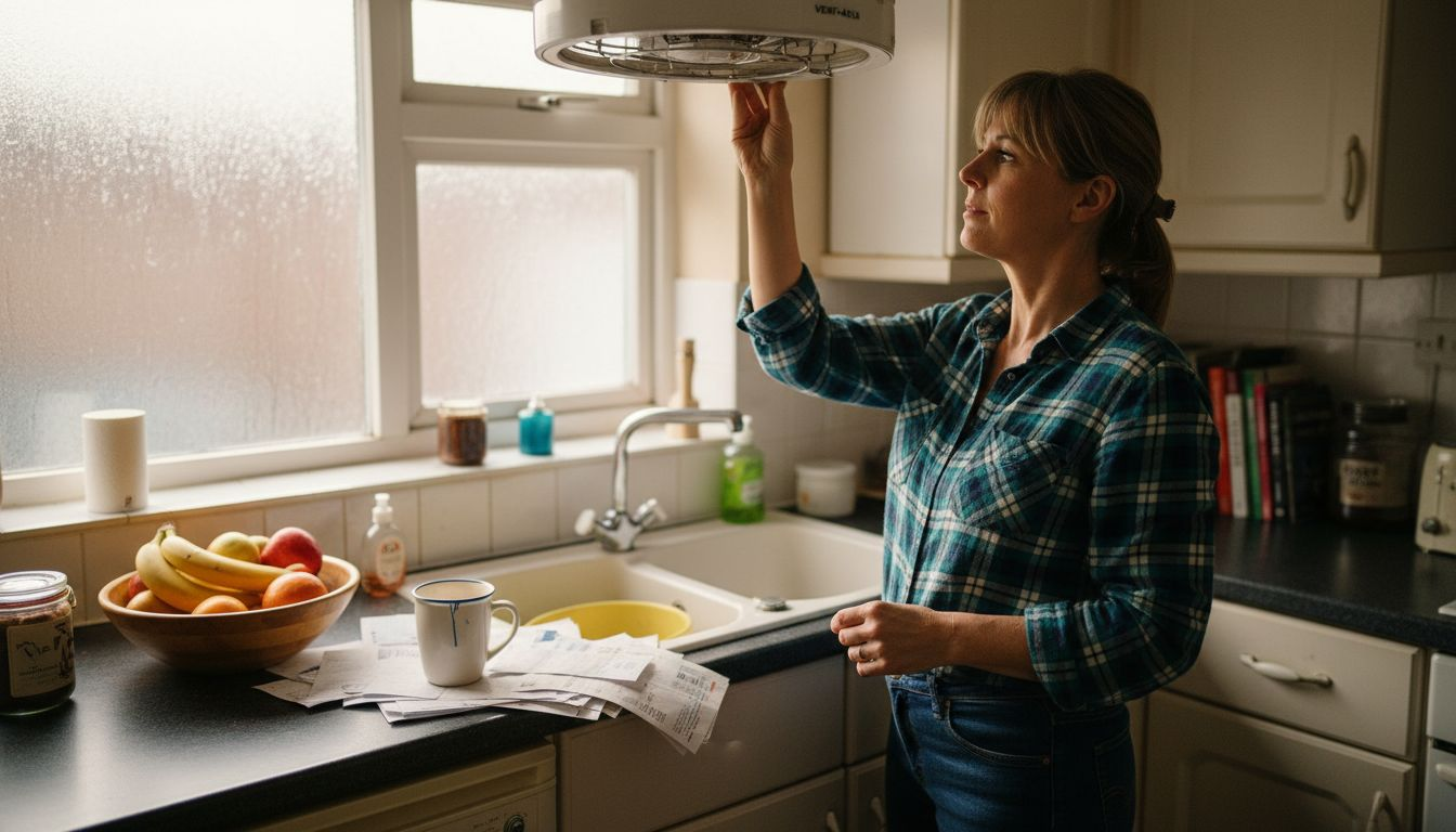Woman adjusting kitchen extractor fan settings