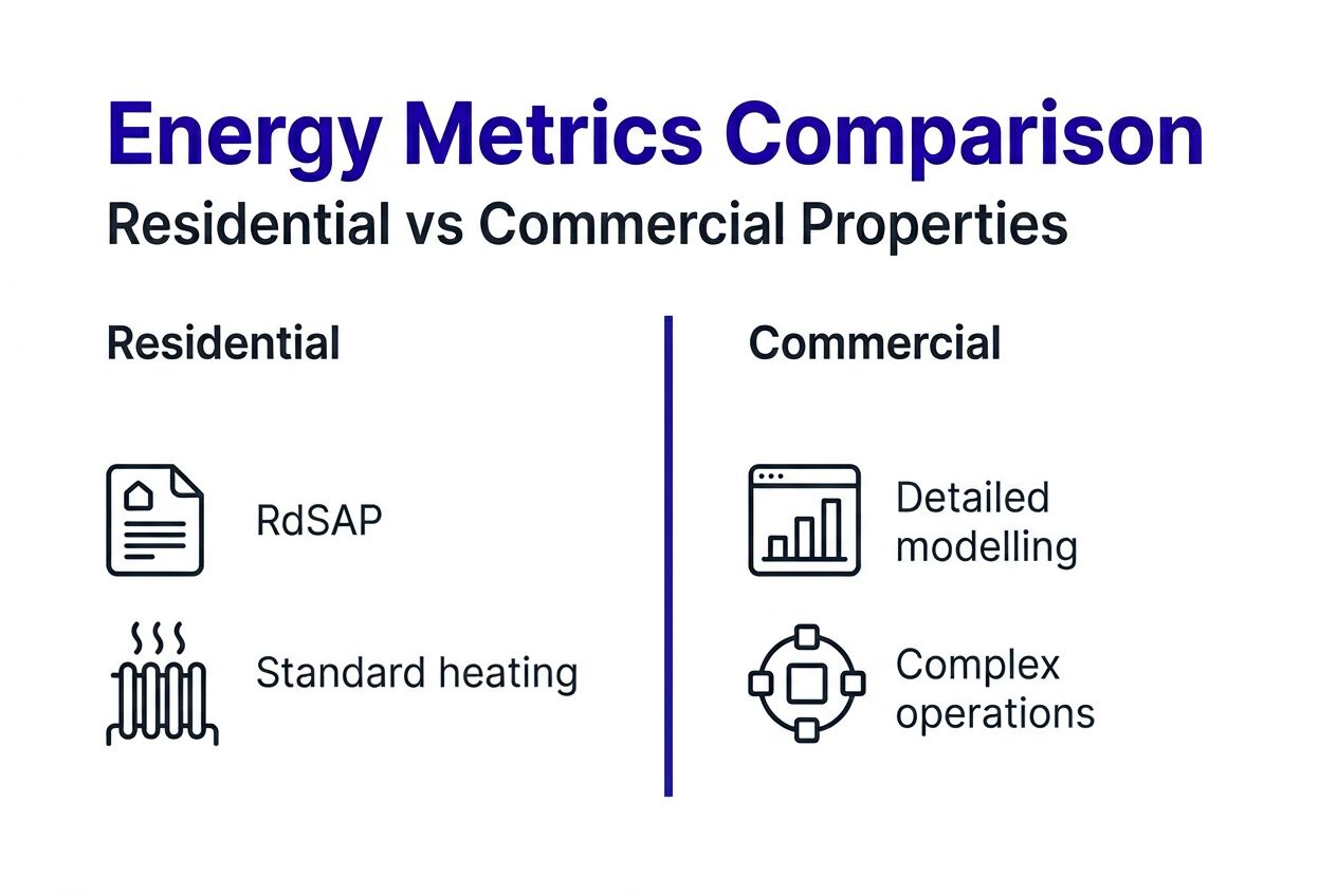 Infographic comparing residential and commercial EPC metrics