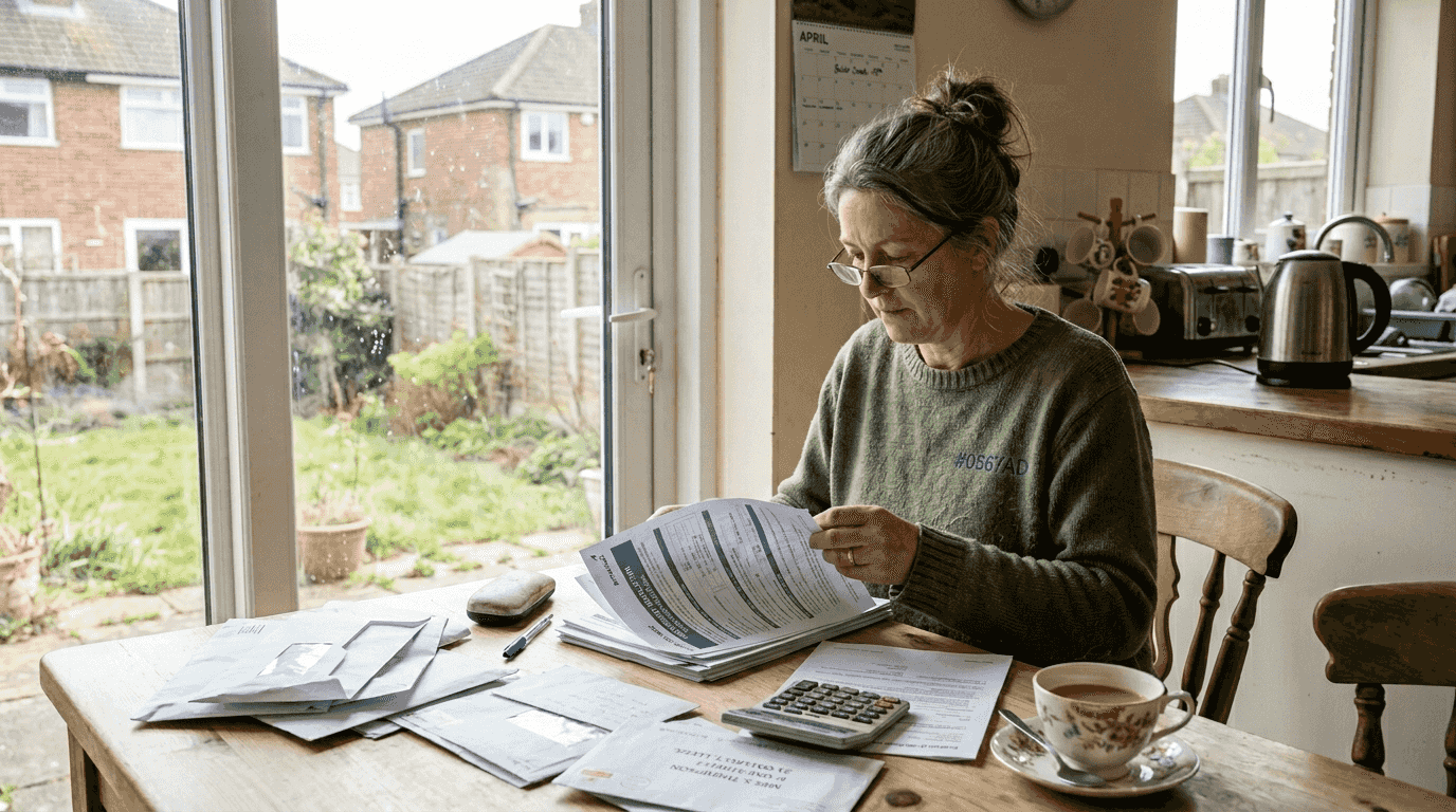 Homeowner reviews energy grant forms at table