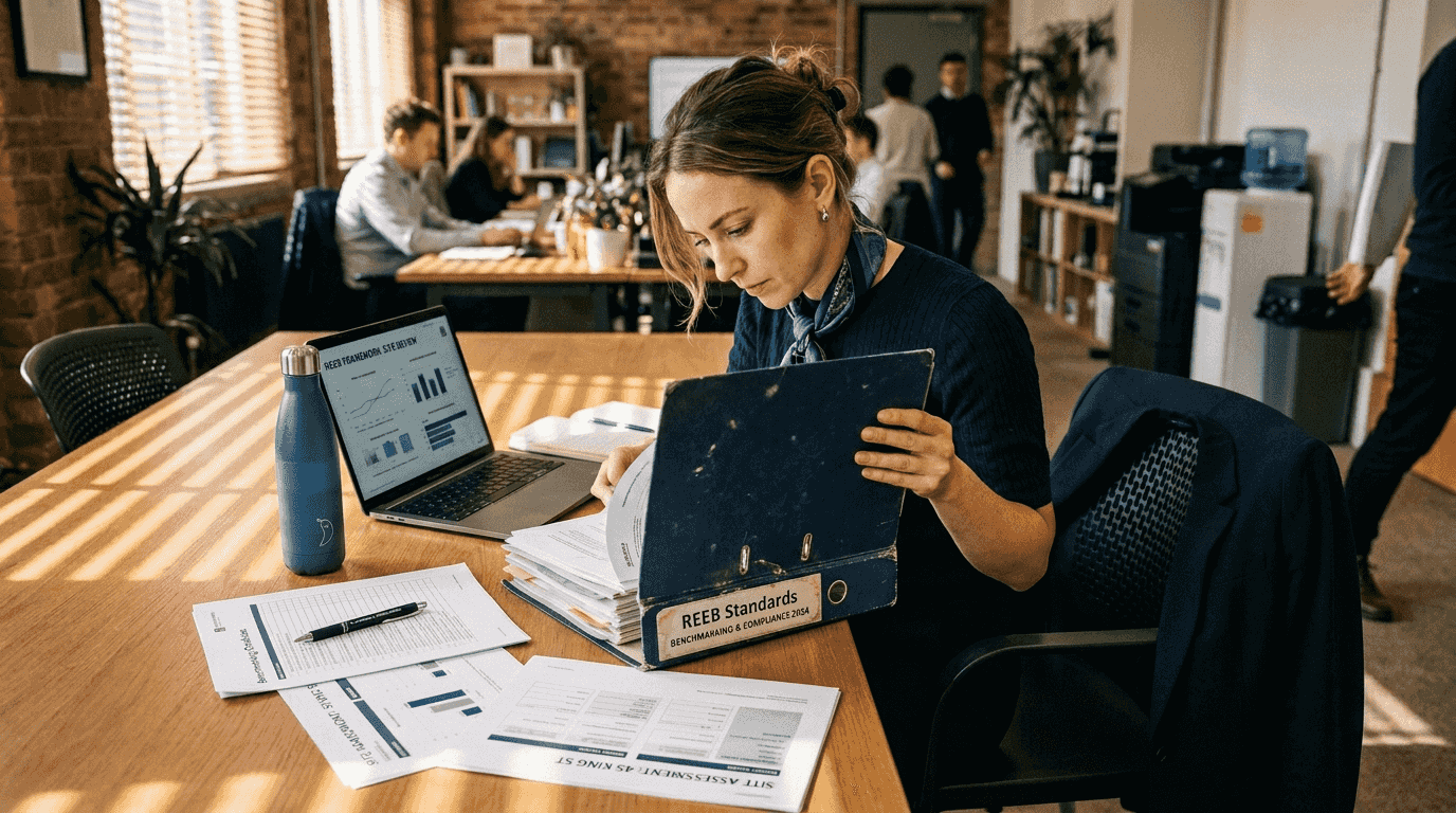 Consultant with REEB standards and benchmarking folder