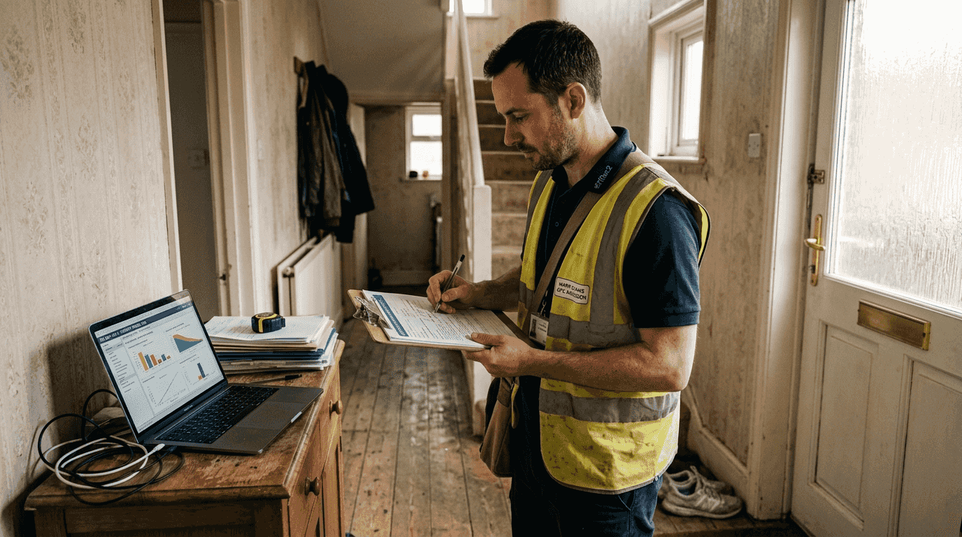 EPC assessor noting home energy details