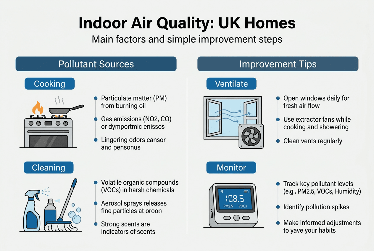Infographic showing sources and tips for indoor air