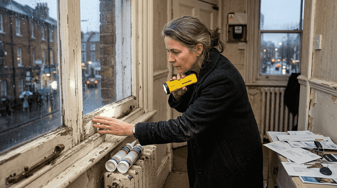 Landlord inspecting window seals London flat