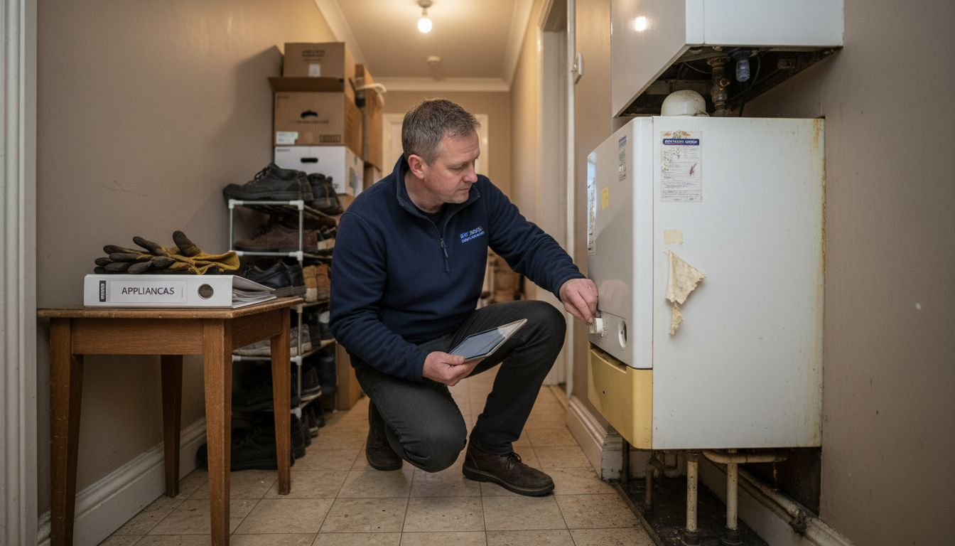 Assessor inspecting boiler for EPC assessment
