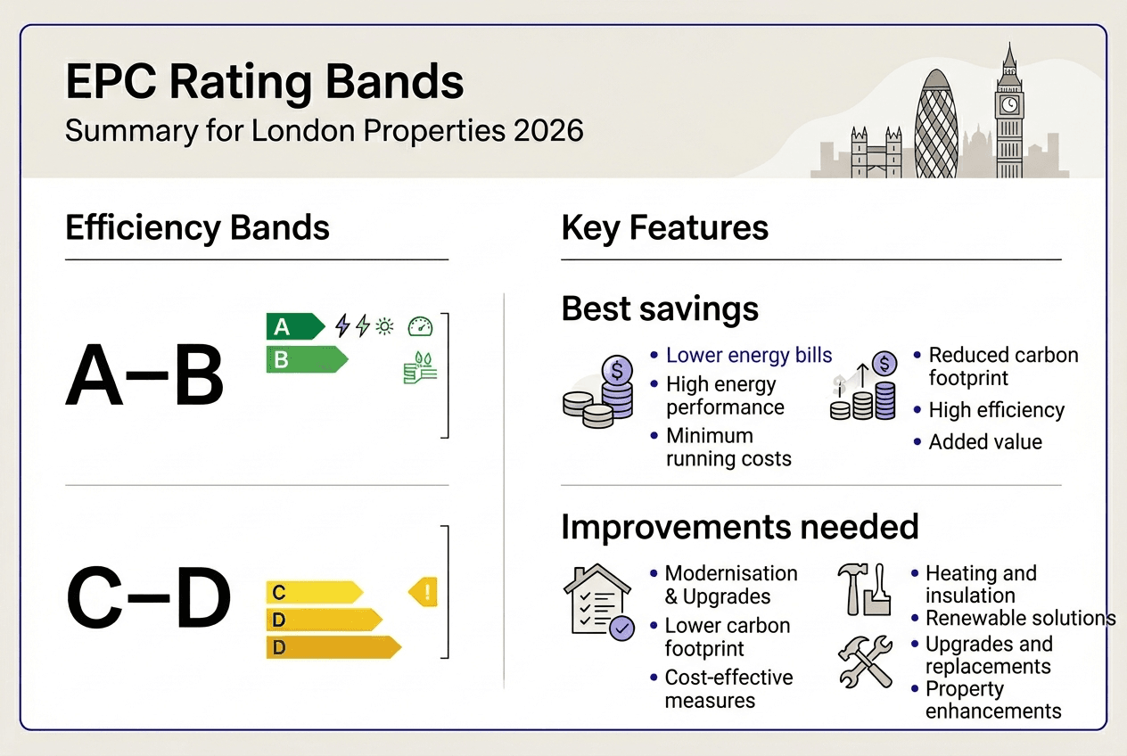 Infographic summarizing EPC bands and features