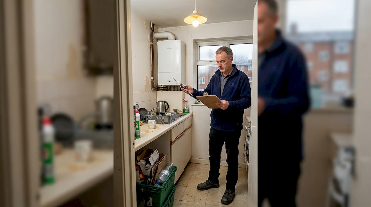 Energy assessor in London flat during EPC inspection