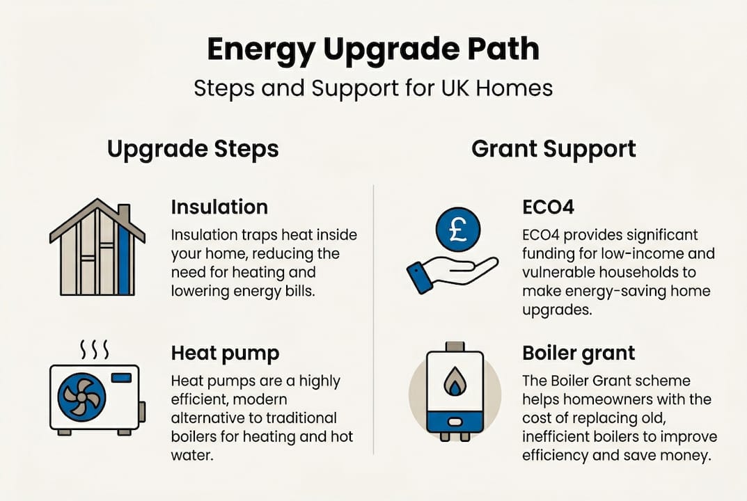 Infographic of grants and upgrade steps UK homes