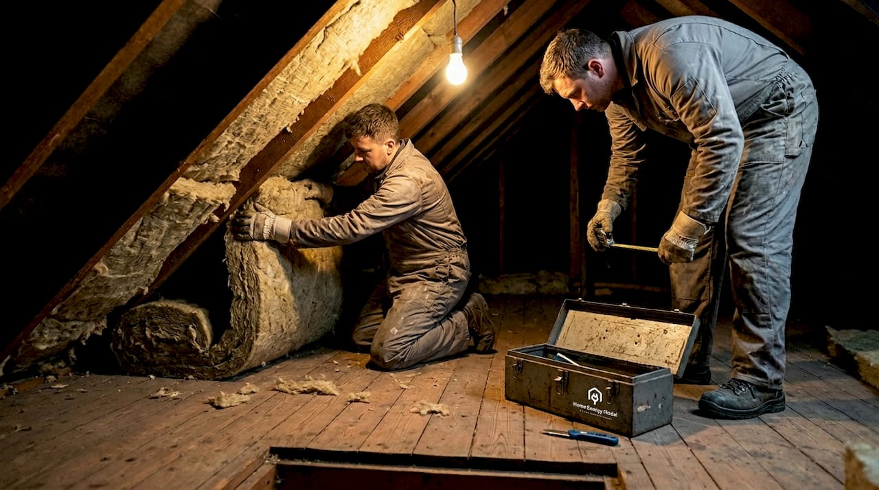 Installers fitting loft insulation UK home