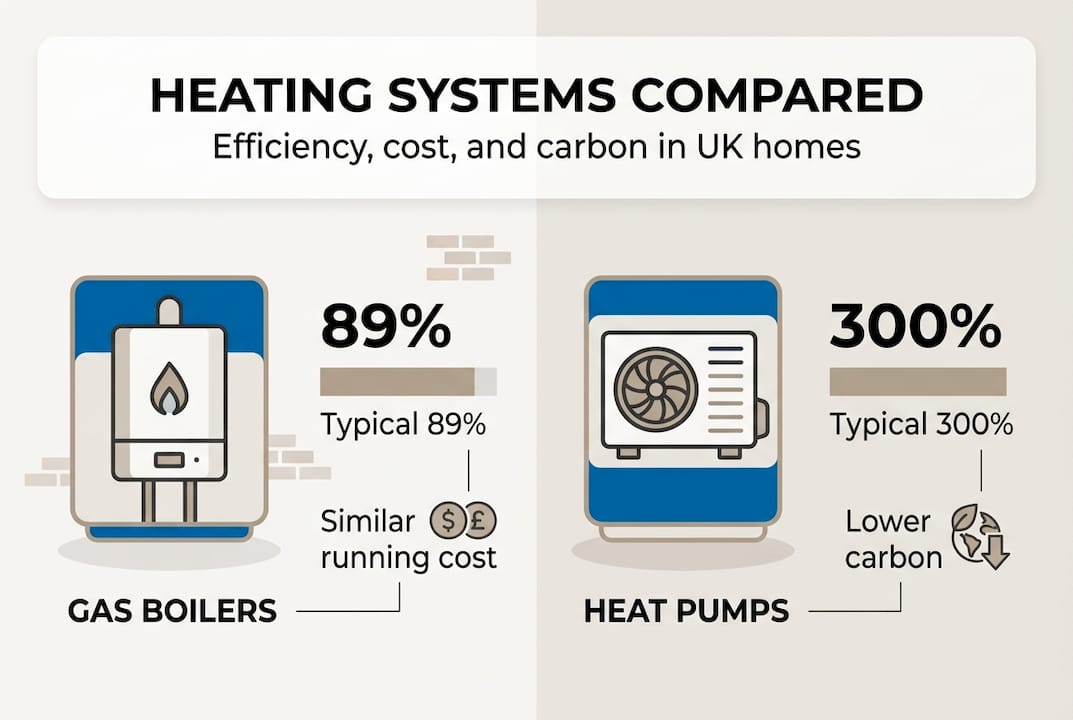 Infographic comparing boiler and heat pump efficiency