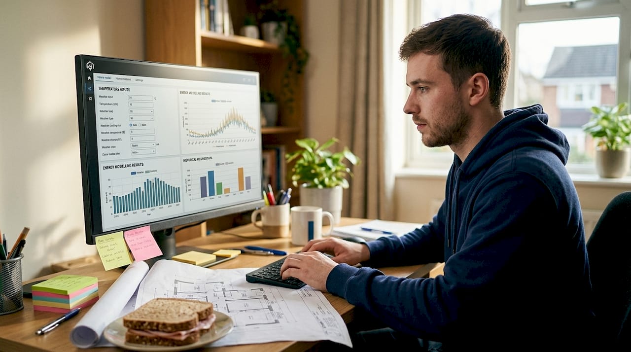 Technician using energy model software at desk