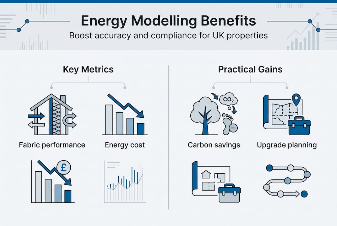 Infographic summarizing energy modelling benefits
