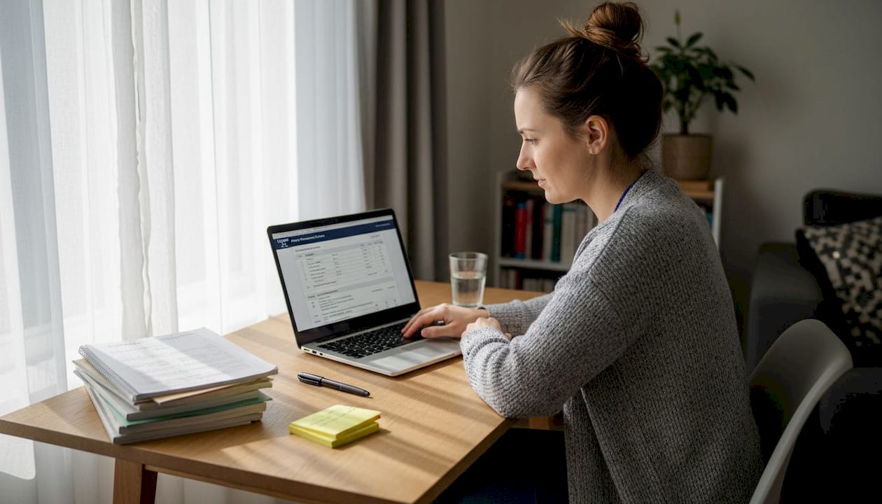 Woman reviewing EPC report at desk