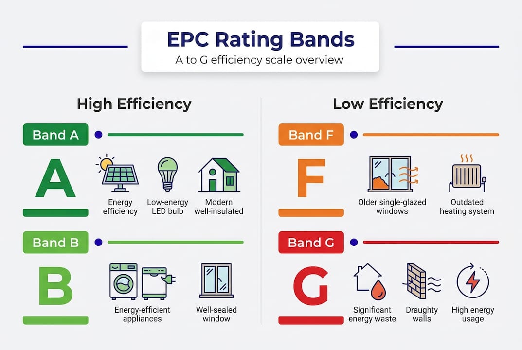 Infographic of EPC efficiency rating bands