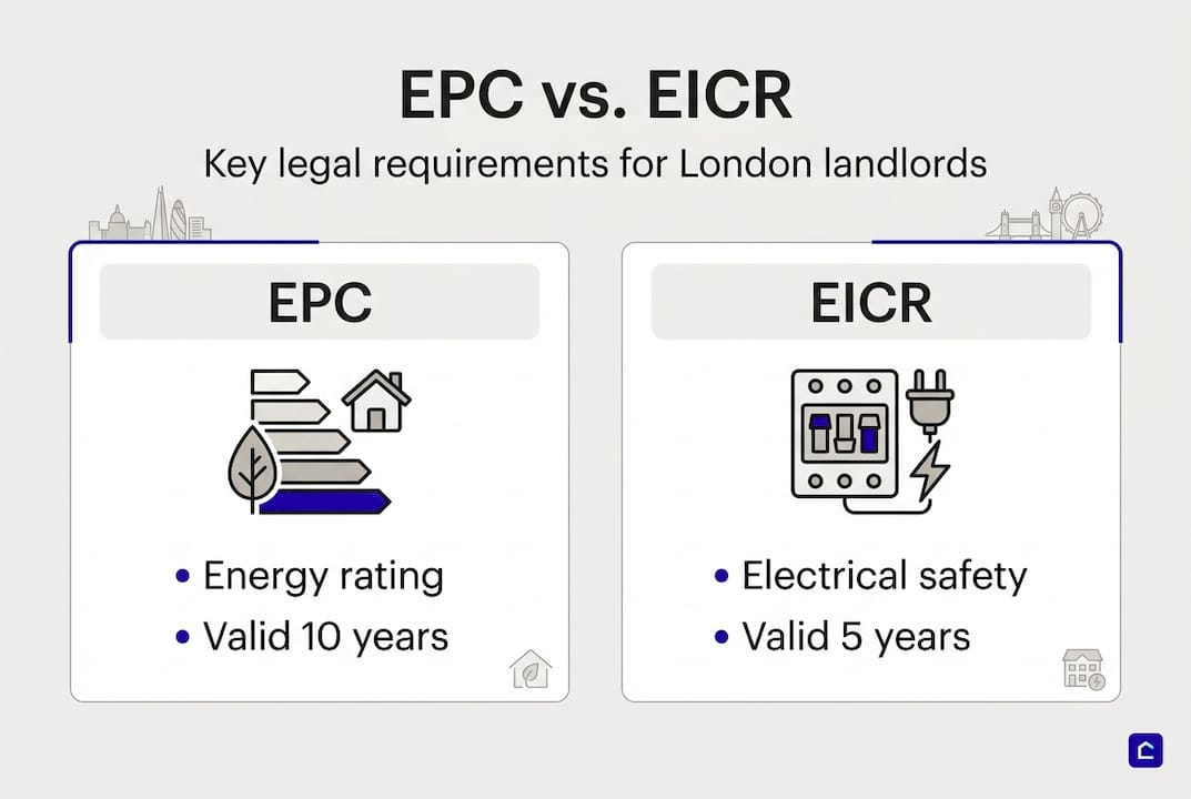 Infographic contrasting EPC and EICR certificates