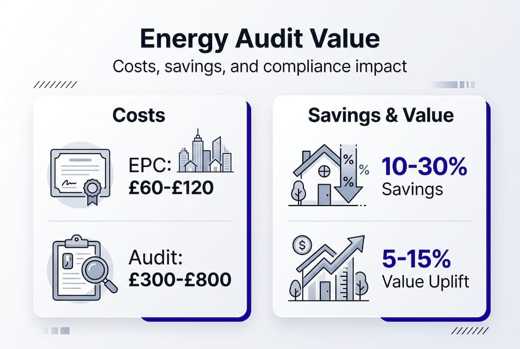 Infographic with energy audit costs and savings